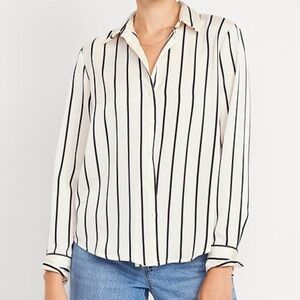 Old Navy Black and White Striped Satin Button-Down Shirt